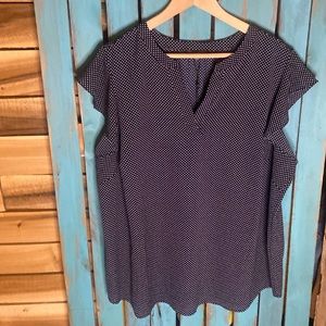Adrianna Papell navy blue with white polka dot blouse size 2X
